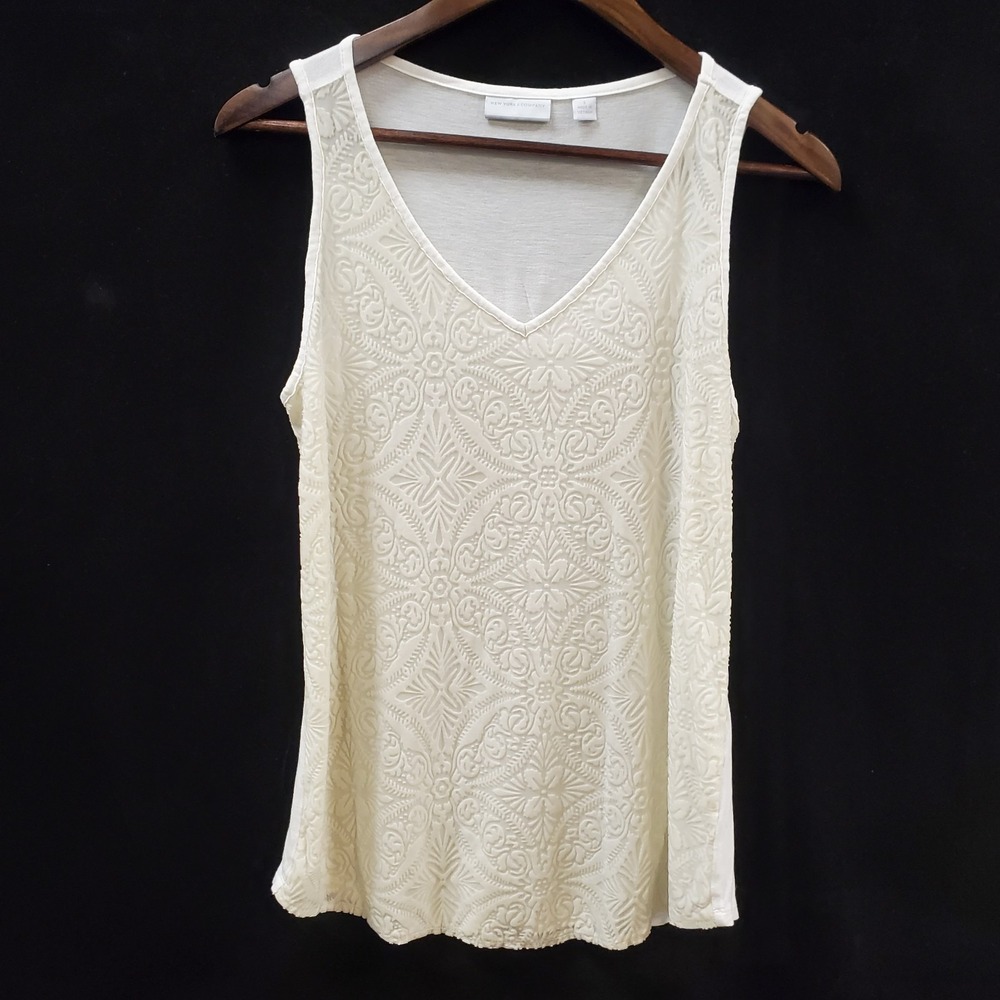 New York Co Womens Sleeveless Velvet Burnout Top Size S Ivory Classic‎ Office